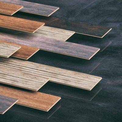 Laminate floor on black background. 3d illustration Laminate flooring planks