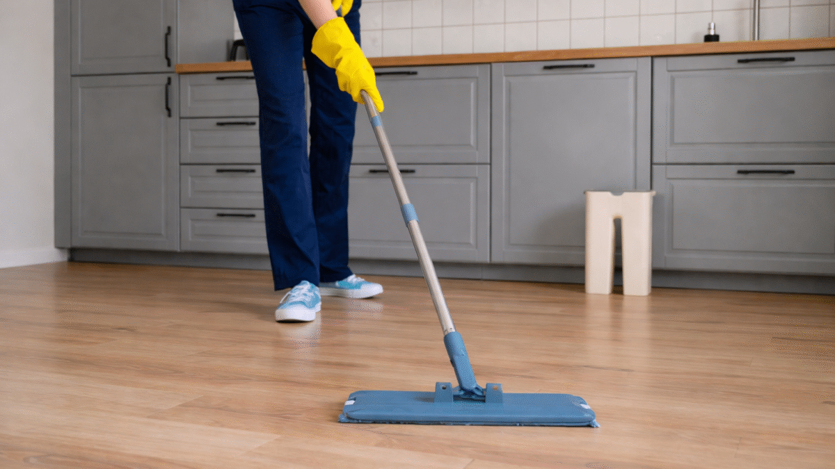 QC Commercial Flooring Milton Keynes | Choosing the Right Cleaning Products for Your Flooring Wood flooring being cleaned