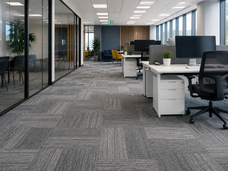 Office hallway with carpet tiles