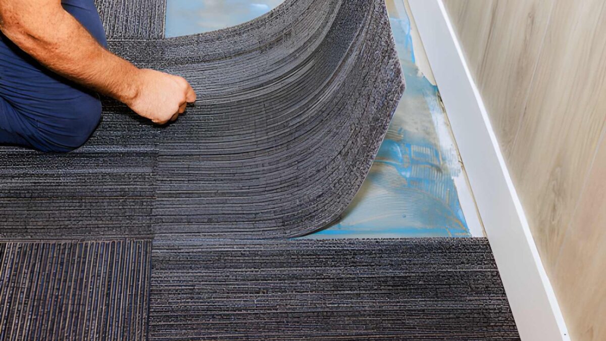 QC Commercial Flooring Milton Keynes | Choosing Durable Carpet Tiles for Offices in Milton Keynes Carpet tiles being laid