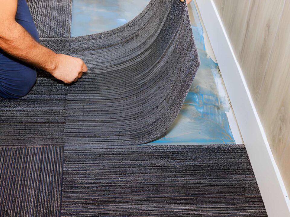 Carpet tiles being laid